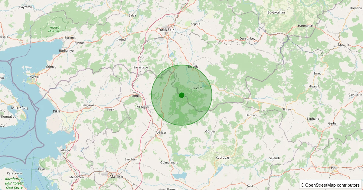 13 Ekim 2025 saat 00:07 - Akhisar - 1.50ml depreminin harita gösterimi