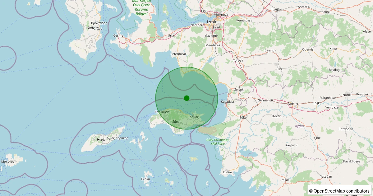 02 Aralık 2025 saat 13:29 - Ege Denizi - [20.56 km] Seferihisar (İzmir) - 1.40ML depreminin harita gösterimi
