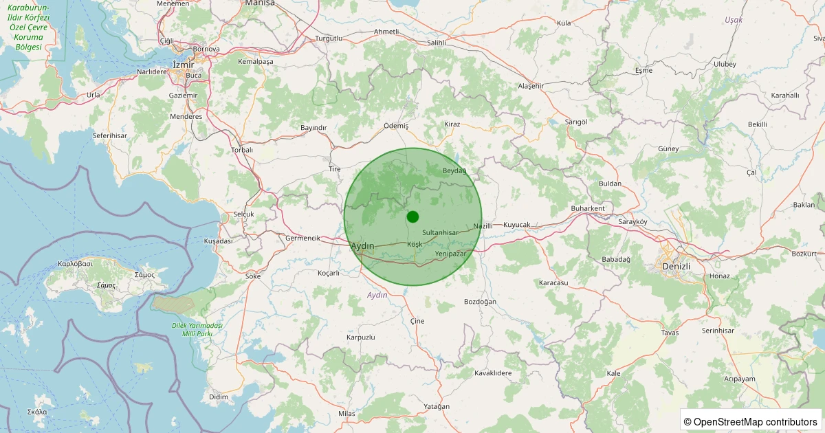 02 Aralık 2025 saat 14:21 - Köşk - Ilıdağ - 1.00ML depreminin harita gösterimi