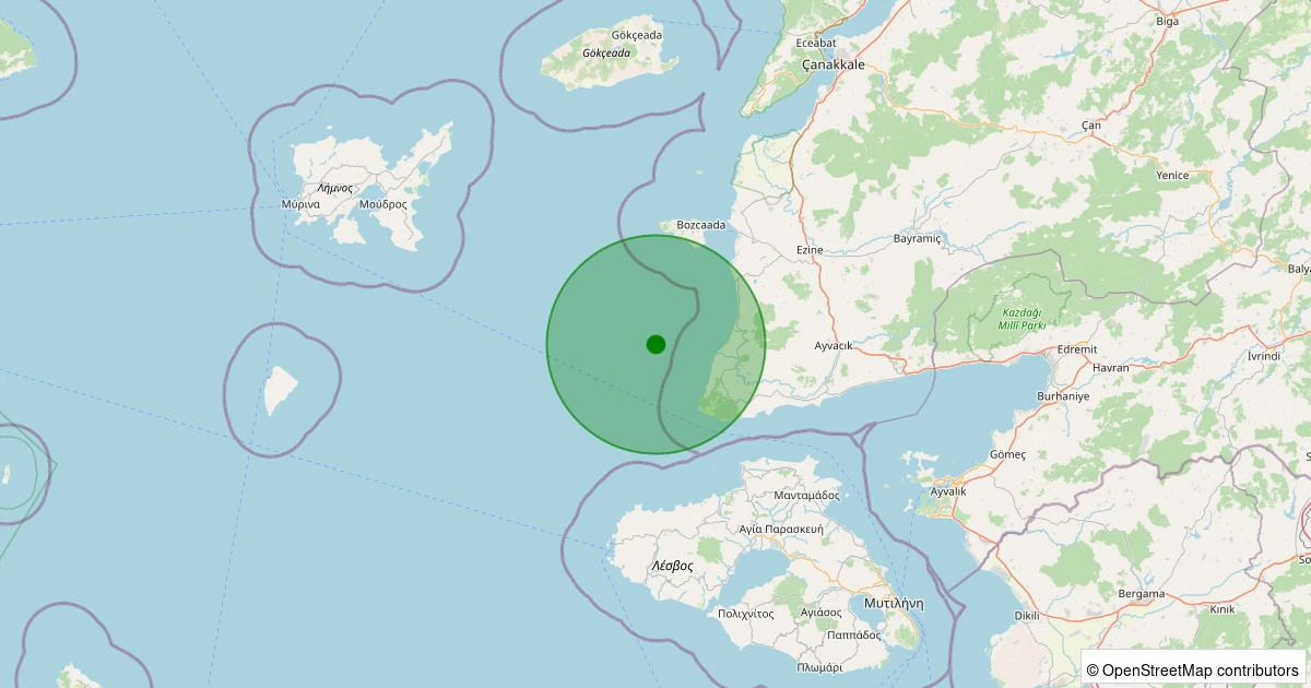 02 Aralık 2025 saat 14:17 - Ege Denizi - [16.12 km] Ayvacık (Çanakkale) - 1.00ML depreminin harita gösterimi