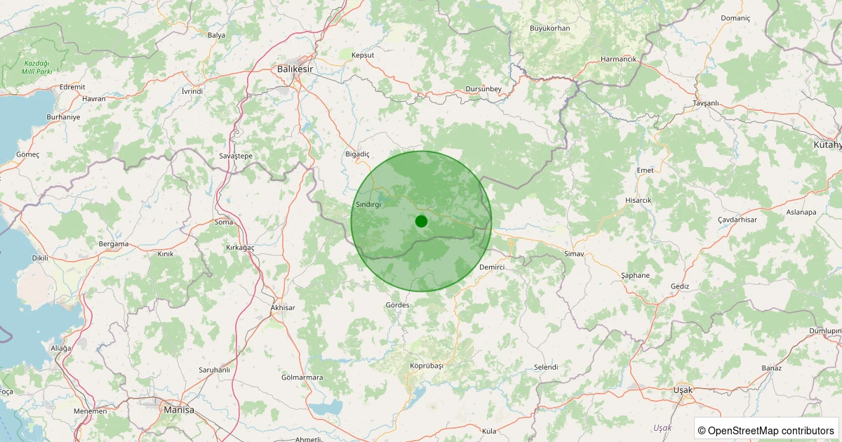 02 Aralık 2025 saat 15:39 - Sındırgı - Çıkrıkçı - 1.20ml depreminin harita gösterimi