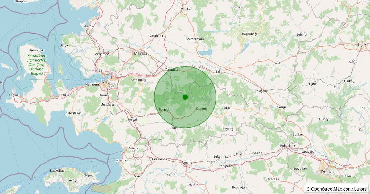 02 Aralık 2025 saat 16:04 - Ödemiş - Kerpiçlik - 1.60ml depreminin harita gösterimi