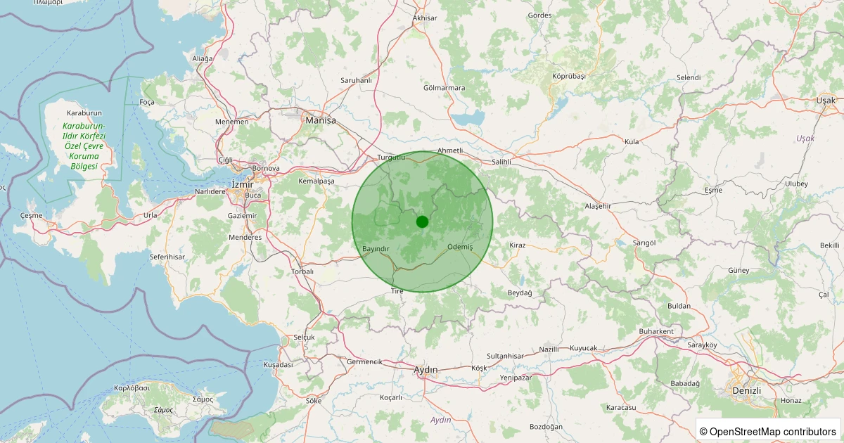 02 Aralık 2025 saat 16:56 - Ödemiş - Kerpiçlik - 1.20ml depreminin harita gösterimi