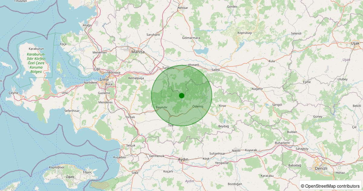 02 Aralık 2025 saat 16:56 - Ödemiş - Kerpiçlik - 1.20ML depreminin harita gösterimi