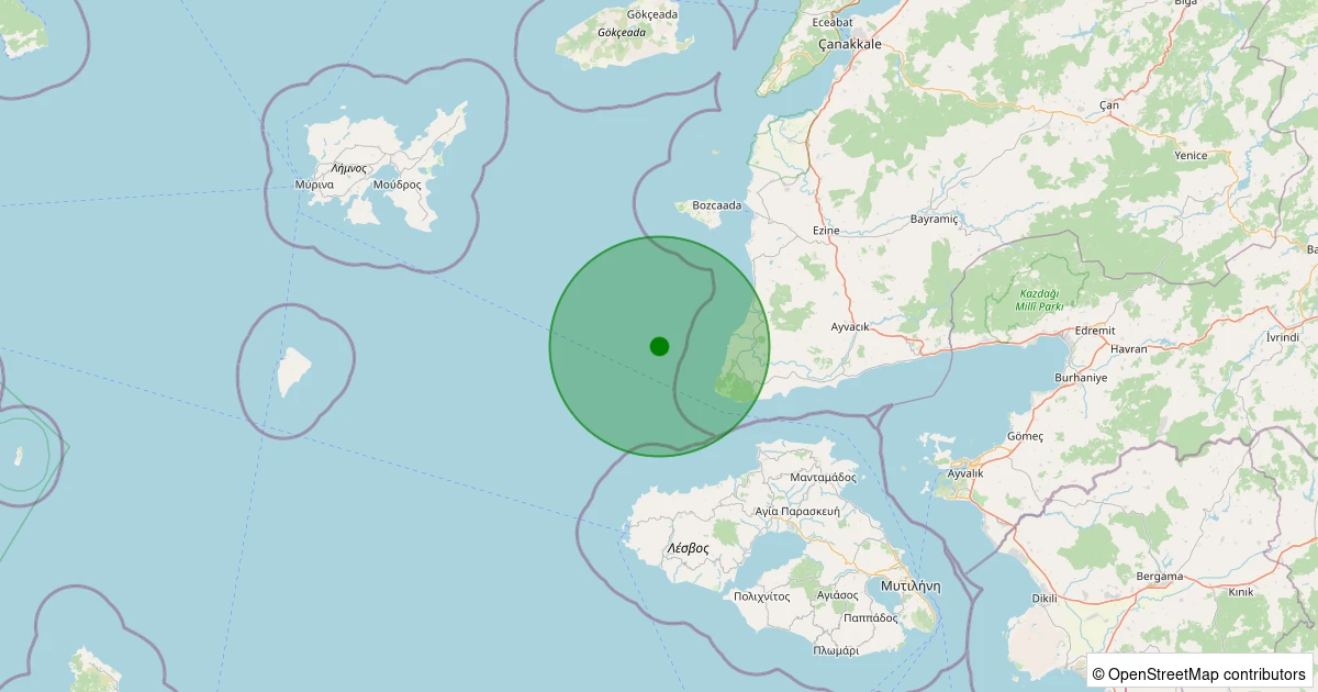 02 Aralık 2025 saat 17:12 - Ege Denizi - [15.20 km] Ayvacık (Çanakkale) - 1.30ML depreminin harita gösterimi
