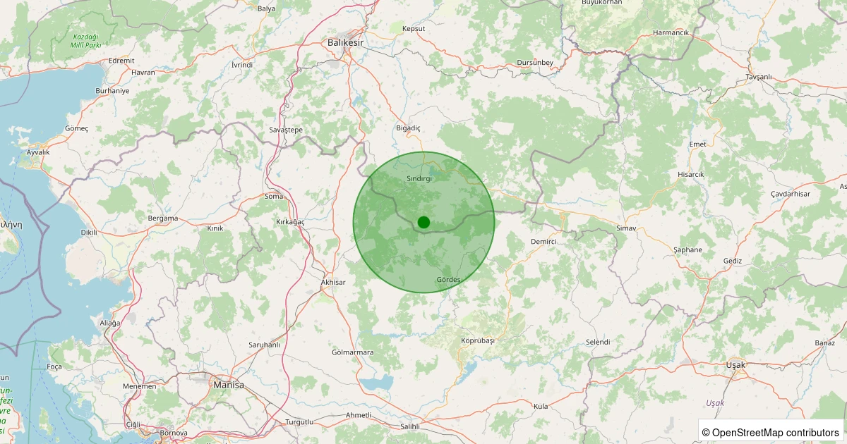 02 Aralık 2025 saat 17:09 - Sındırgı - Kınık - 1.40ml depreminin harita gösterimi