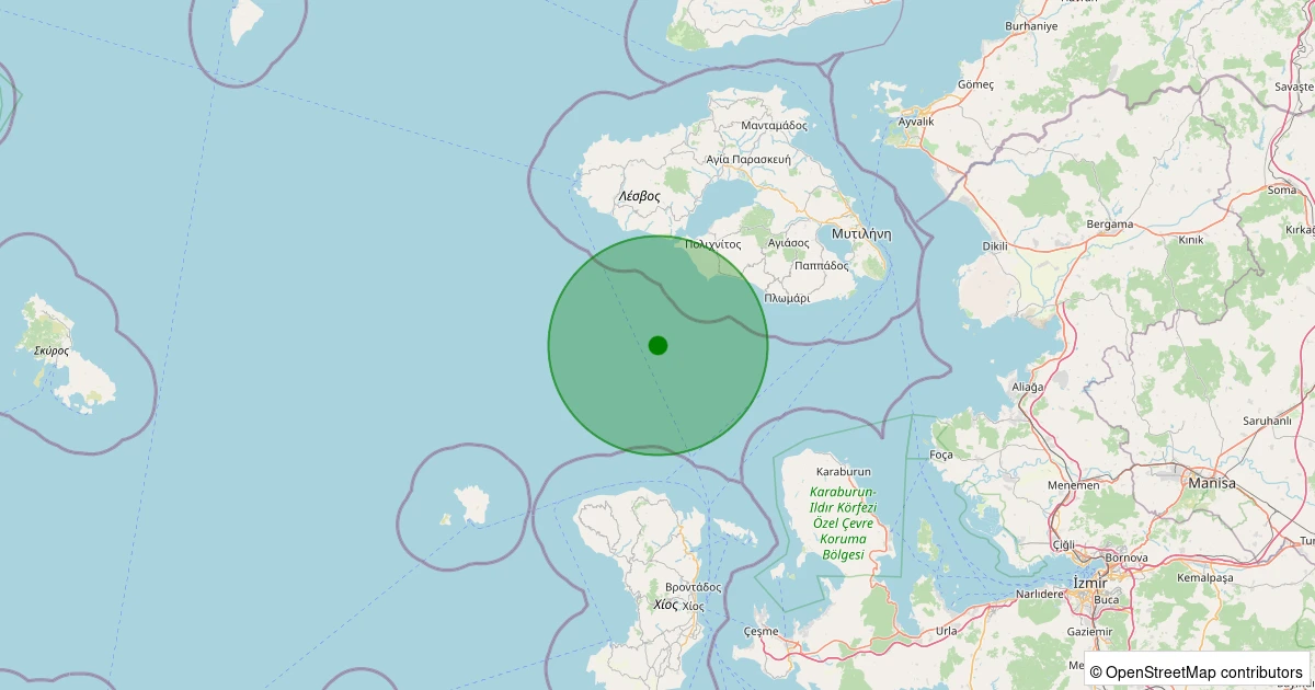 02 Aralık 2025 saat 18:28 - Ege Denizi - [40.38 km] Karaburun (İzmir) - 1.80ML depreminin harita gösterimi