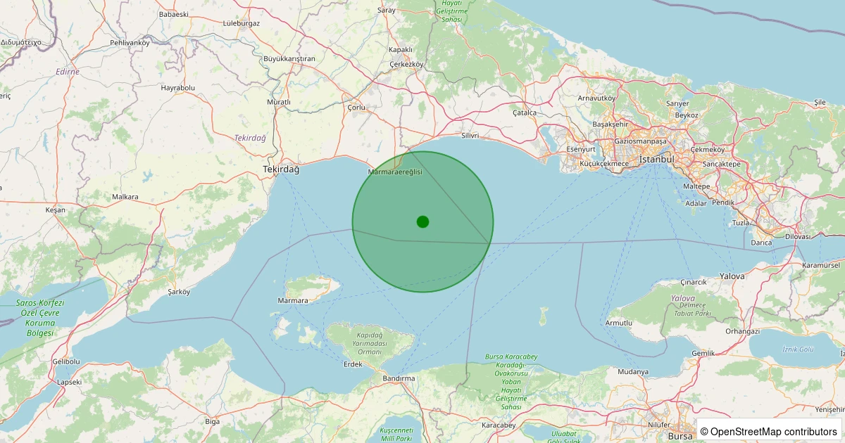 02 Aralık 2025 saat 18:23 - Marmara Denizi - [18.42 km] Marmaraereğlisi (Tekirdağ) - 1.20ML depreminin harita gösterimi