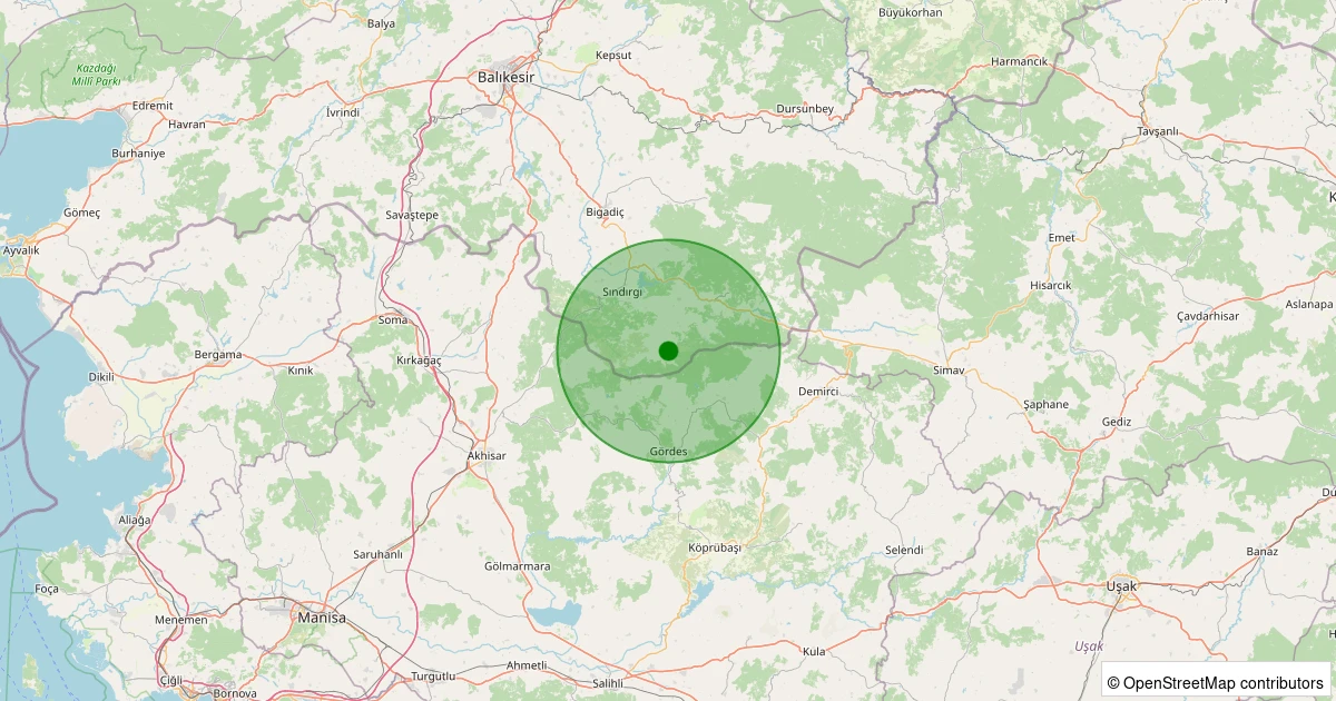 02 Aralık 2025 saat 18:58 - Sındırgı - Yüreğil/Merkez - 1.30ml depreminin harita gösterimi