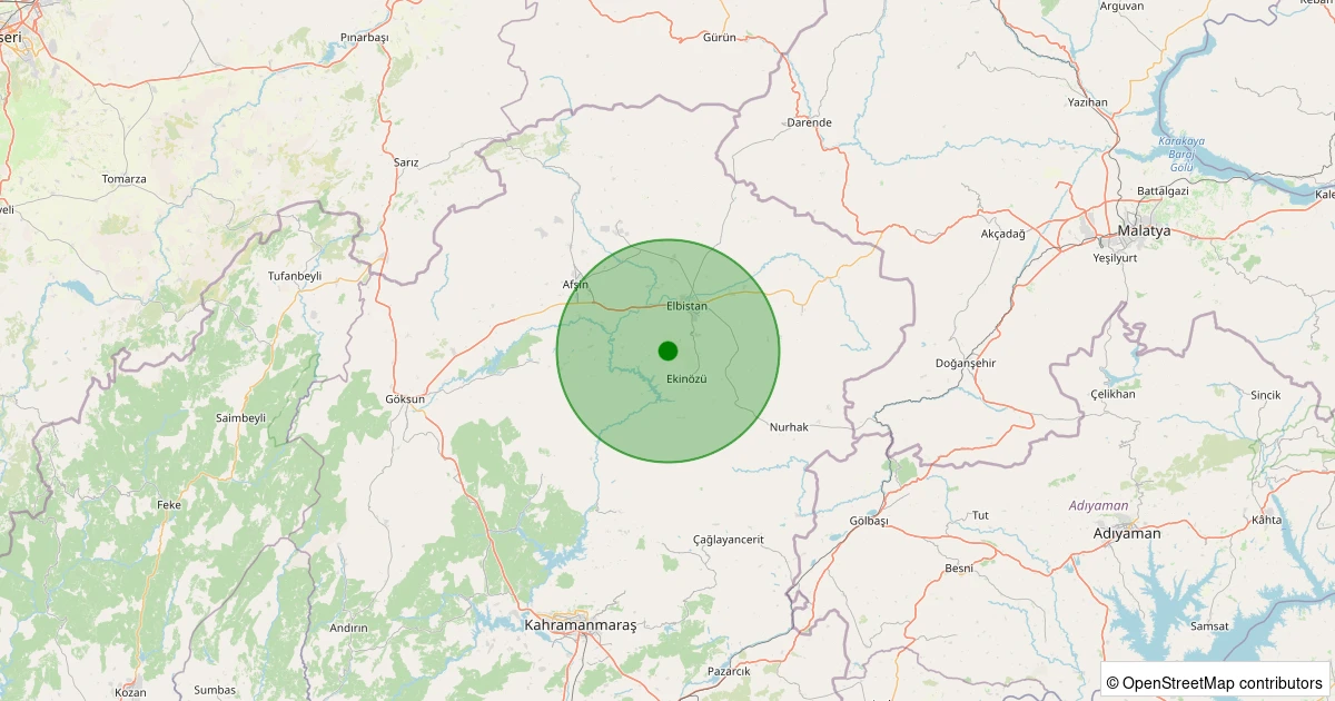 02 Aralık 2025 saat 19:03 - Ekinözü - 1.50ml depreminin harita gösterimi