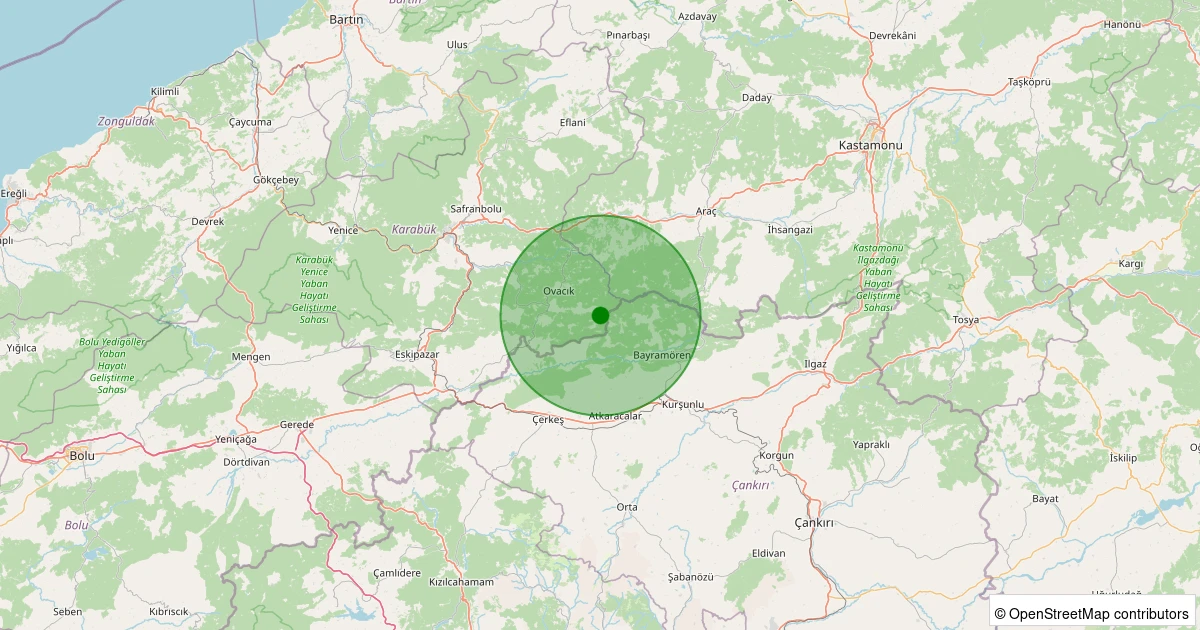 02 Aralık 2025 saat 20:32 - Ovacık - Belen Köyü - 3.80ml depreminin harita gösterimi