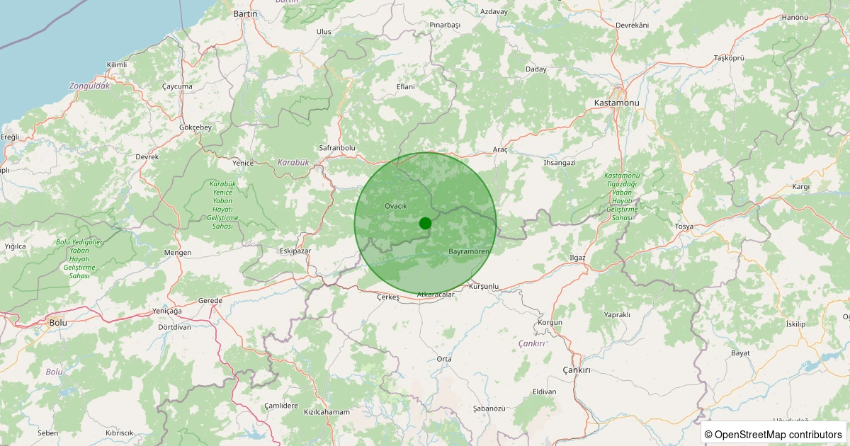 02 Aralık 2025 saat 20:32 - Ovacık - Belen Köyü - 3.80ml depreminin harita gösterimi