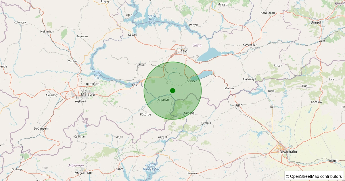 02 Aralık 2025 saat 20:18 - Sivrice - Akseki Köyü - 1.50ml depreminin harita gösterimi