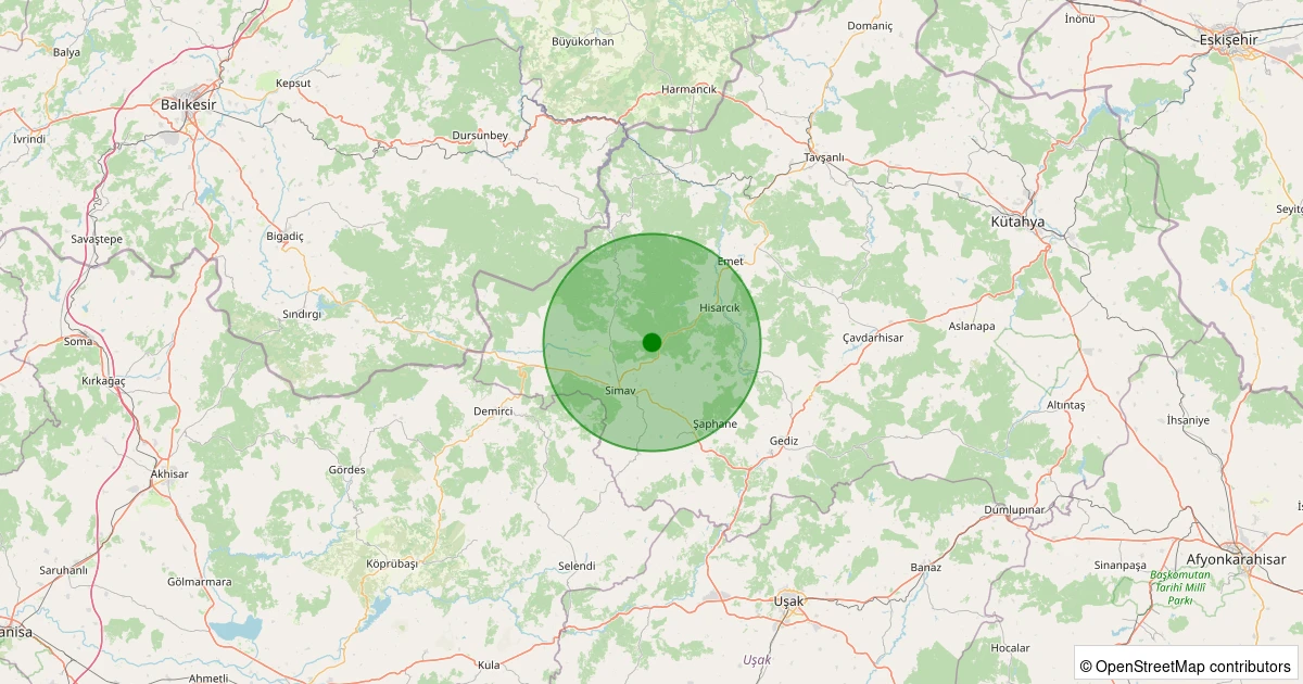 02 Aralık 2025 saat 21:17 - Simav - Karacaören Köyü - 1.40ml depreminin harita gösterimi