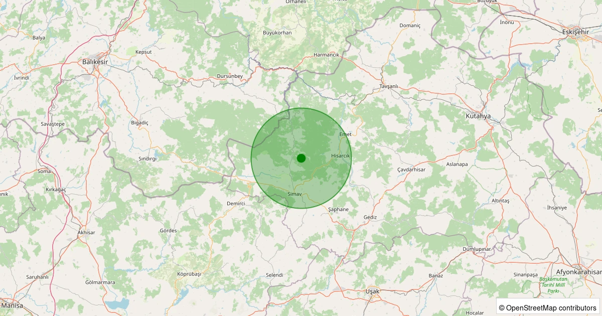 02 Aralık 2025 saat 21:17 - Simav - Maden Köyü - 1.30ml depreminin harita gösterimi
