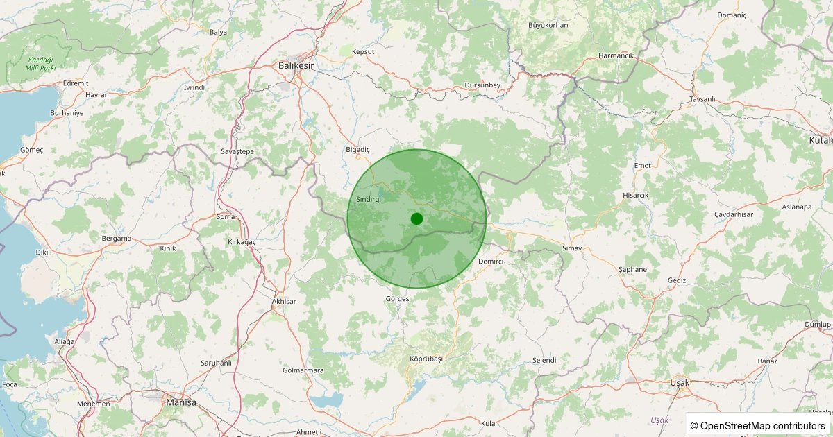 02 Aralık 2025 saat 21:56 - Sındırgı - Çıkrıkçı - 1.20ml depreminin harita gösterimi