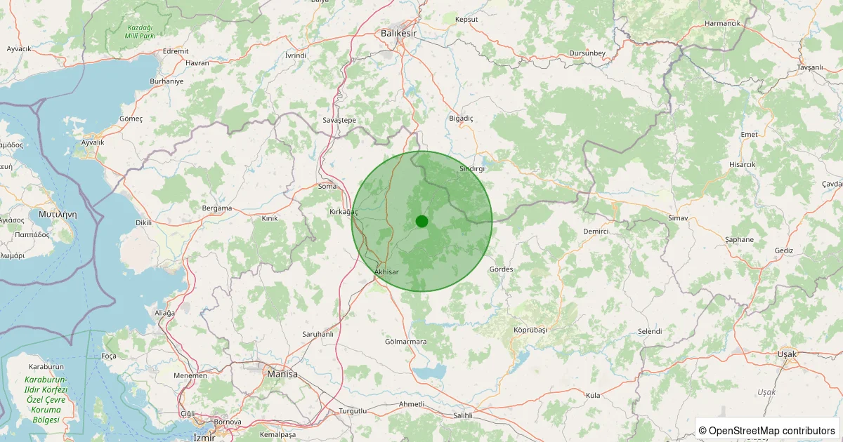 13 Ekim 2025 saat 00:53 - Akhisar - Başlamış Köyü - 1.40ml depreminin harita gösterimi