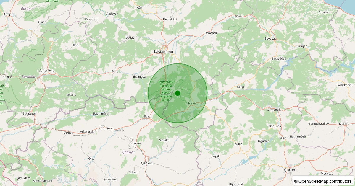 02 Aralık 2025 saat 22:24 - Tosya - Aşağıberçin Köyü - 2.40ml depreminin harita gösterimi