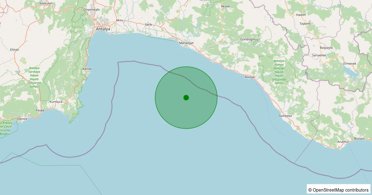 02 Aralık 2025 saat 22:30 - ANTALYA - 1.70ml depreminin harita gösterimi