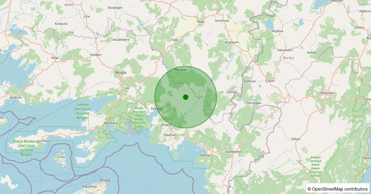 02 Aralık 2025 saat 23:22 - Köyceğiz - Otmanlar - 1.10ML depreminin harita gösterimi
