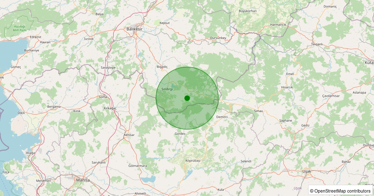 02 Aralık 2025 saat 23:34 - Sındırgı - Büyükdağdere - 1.30ml depreminin harita gösterimi