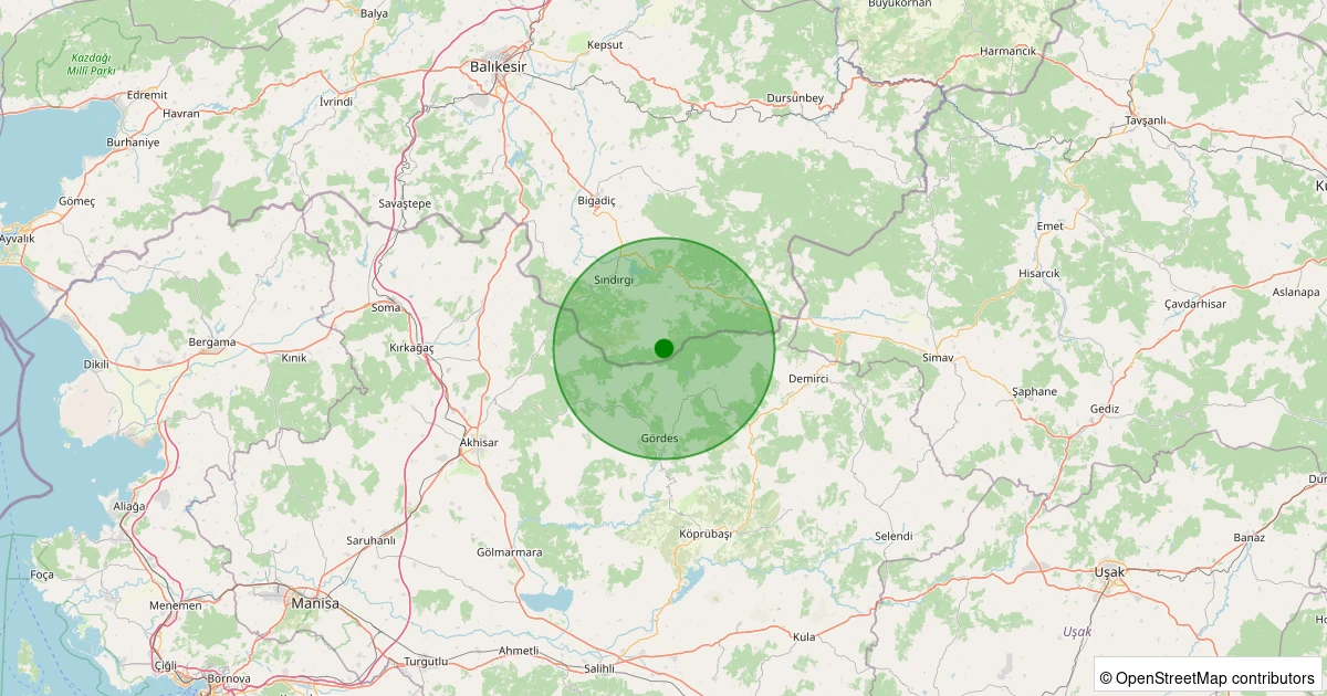 02 Aralık 2025 saat 20:31 - Sındırgı - Yüreğil/Merkez - 1.20ML depreminin harita gösterimi
