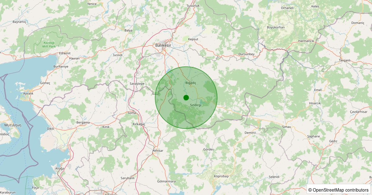 02 Aralık 2025 saat 20:58 - Sındırgı - Küçükbükü - 0.70ML depreminin harita gösterimi