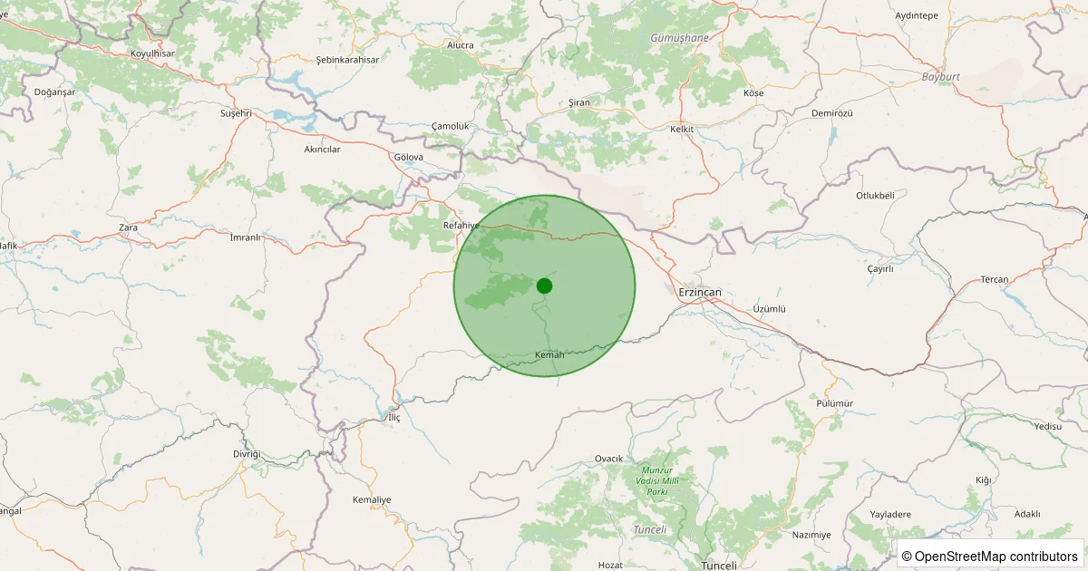 13 Ekim 2025 saat 00:46 - Kemah - Özdamar Köyü - 1.30ML depreminin harita gösterimi