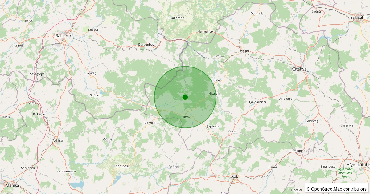 03 Aralık 2025 saat 02:04 - Simav - Yemişli Köyü - 1.00ML depreminin harita gösterimi
