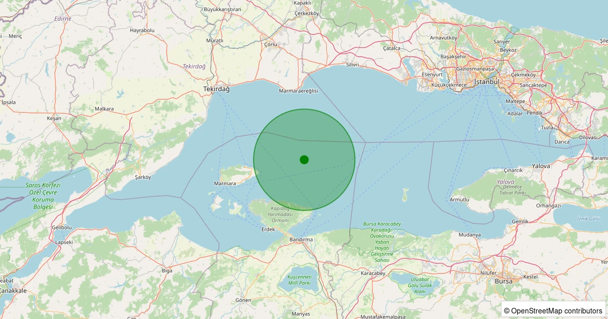 03 Aralık 2025 saat 02:34 - Marmara Denizi - [21.12 km] Erdek (Balıkesir) - 1.70ML depreminin harita gösterimi