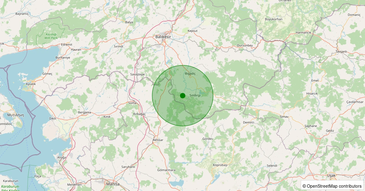 03 Aralık 2025 saat 03:05 - Sındırgı - Alakır - 1.10ML depreminin harita gösterimi