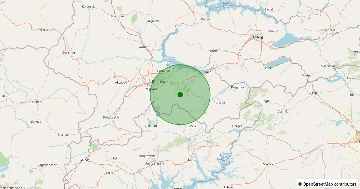03 Aralık 2025 saat 03:56 - Battalgazi - Yaygın Köyü - 0.90ML depreminin harita gösterimi