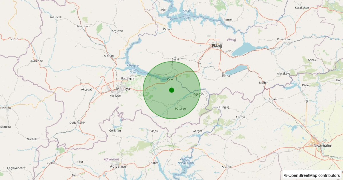 03 Aralık 2025 saat 05:36 - Pütürge - Bölükkaya Köyü - 1.80ML depreminin harita gösterimi