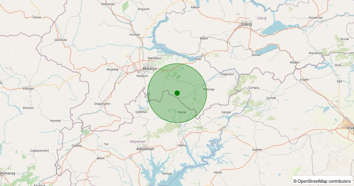 03 Aralık 2025 saat 07:20 - Battalgazi - Gülümuşağı Köyü - 2.00ml depreminin harita gösterimi