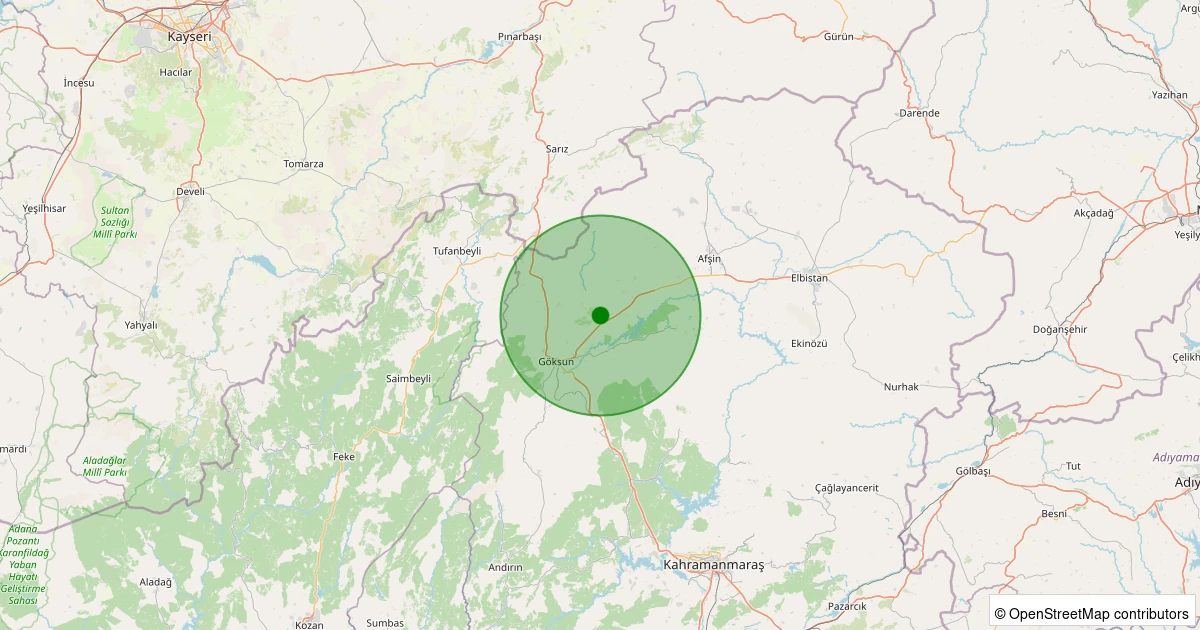 03 Aralık 2025 saat 06:49 - Göksun - Yeniyapan - 1.50ml depreminin harita gösterimi