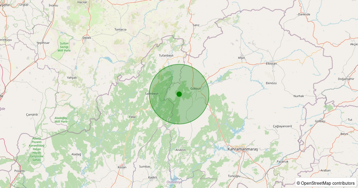 03 Aralık 2025 saat 07:44 - Göksun - Hoğtaş - 1.80ML depreminin harita gösterimi