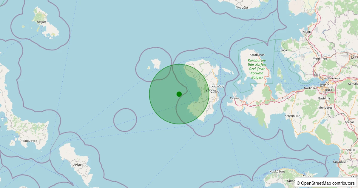 03 Aralık 2025 saat 07:46 - Ege Denizi - [41.18 km] Çeşme (İzmir) - 1.70ML depreminin harita gösterimi
