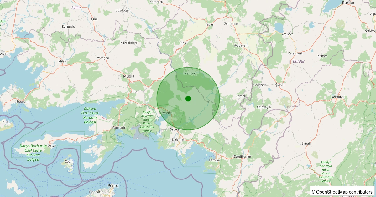 03 Aralık 2025 saat 08:10 - Köyceğiz - Otmanlar - 1.10ML depreminin harita gösterimi