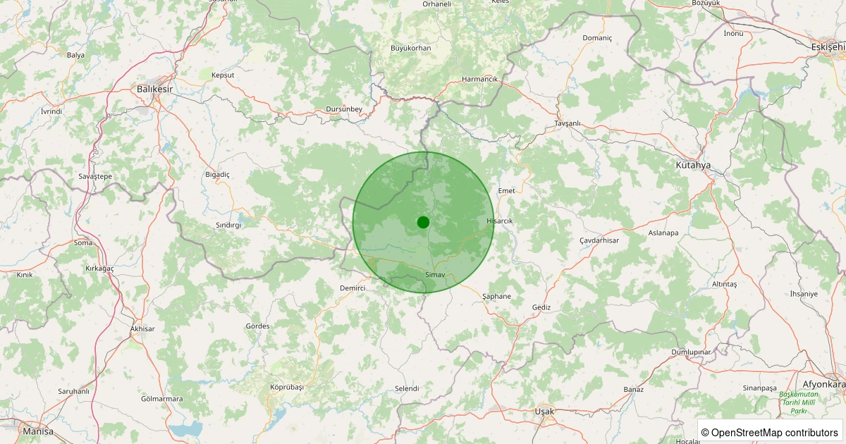 03 Aralık 2025 saat 09:19 - Simav - Yeniler Köyü - 1.70ML depreminin harita gösterimi