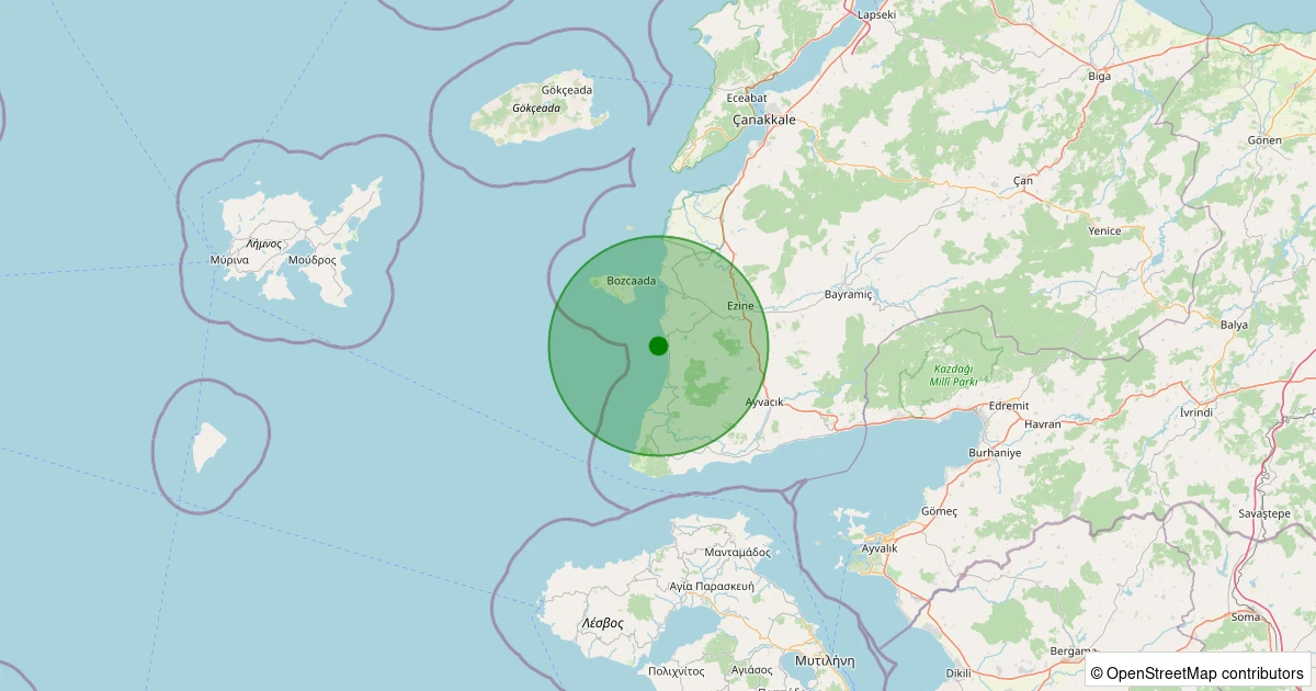 03 Aralık 2025 saat 09:18 - Ege Denizi - [05.60 km] Ezine (Çanakkale) - 1.50ML depreminin harita gösterimi