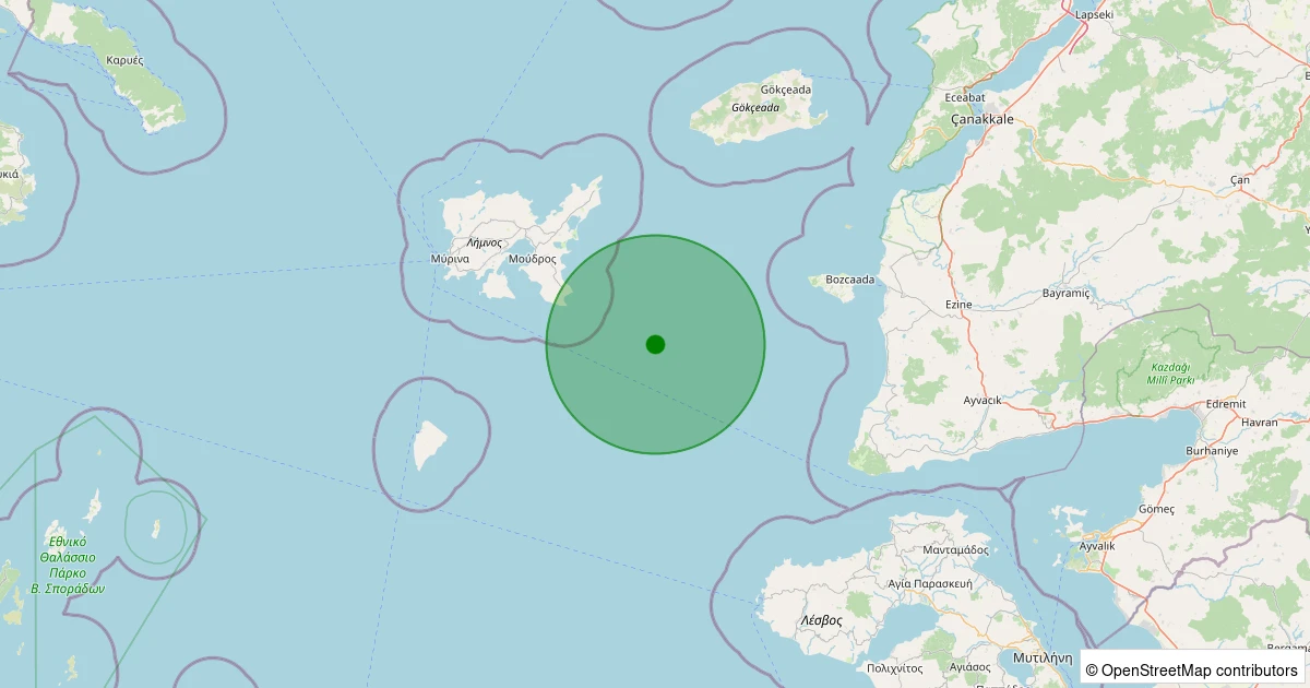 03 Aralık 2025 saat 10:37 - Ege Denizi - [43.45 km] Bozcaada (Çanakkale) - 1.70ML depreminin harita gösterimi