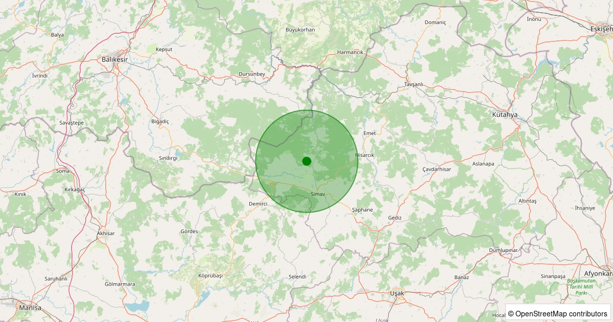 03 Aralık 2025 saat 10:45 - Simav - Koyunoba Köyü - 1.40ML depreminin harita gösterimi
