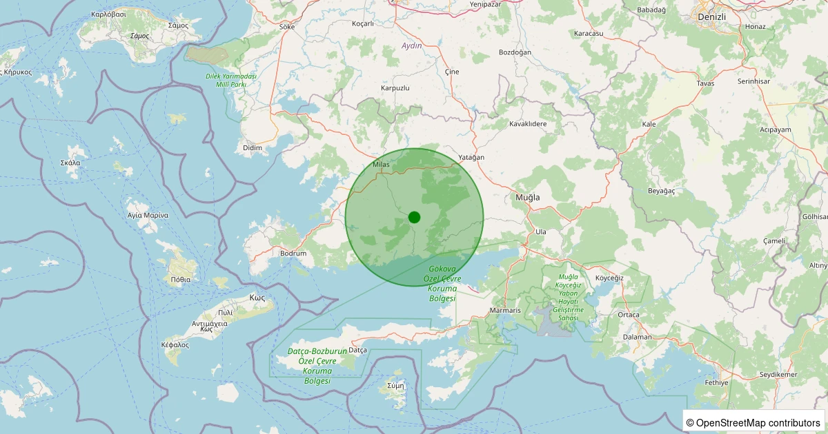 03 Aralık 2025 saat 12:01 - Milas - Bağdamlar - 1.10ML depreminin harita gösterimi