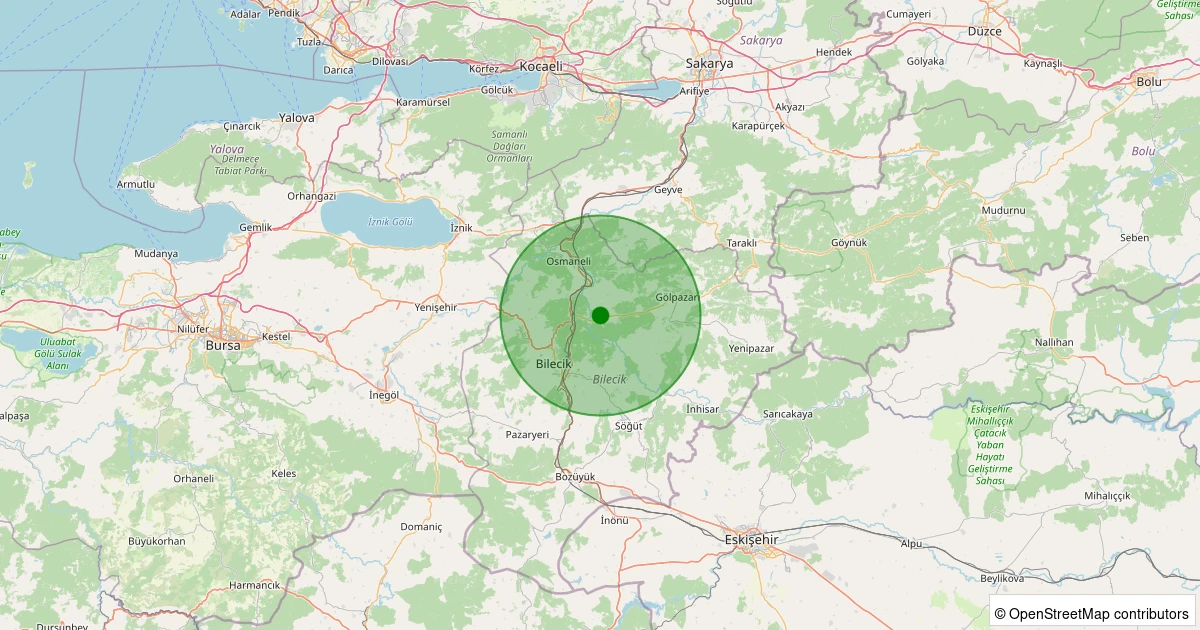 03 Aralık 2025 saat 12:39 - Gölpazarı - Hüyük Köyü - 1.20ml depreminin harita gösterimi