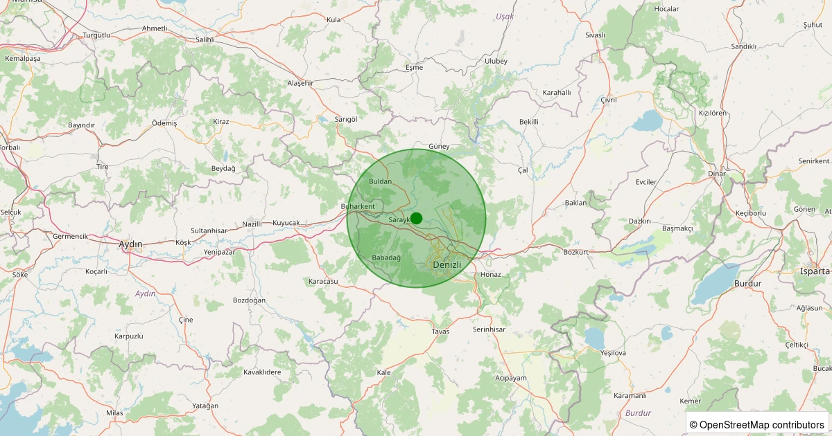 03 Aralık 2025 saat 12:50 - Sarayköy - Sığma Köyü - 1.60ml depreminin harita gösterimi