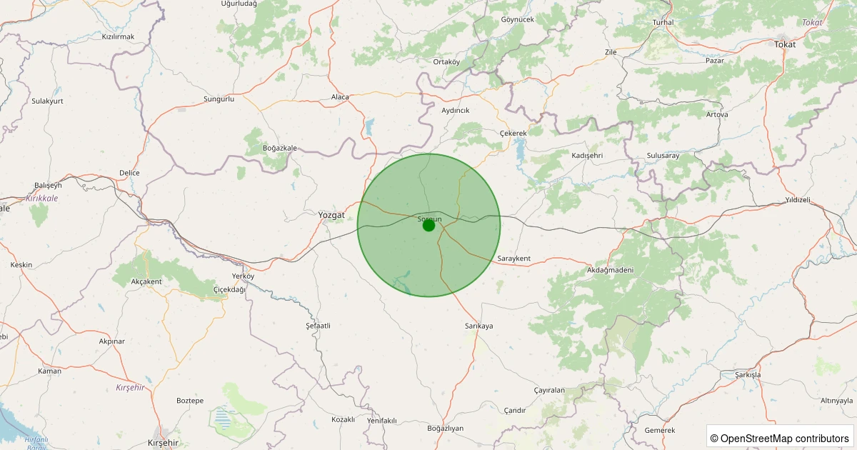 03 Aralık 2025 saat 13:37 - Sorgun - Karşıyaka - 1.10ml depreminin harita gösterimi