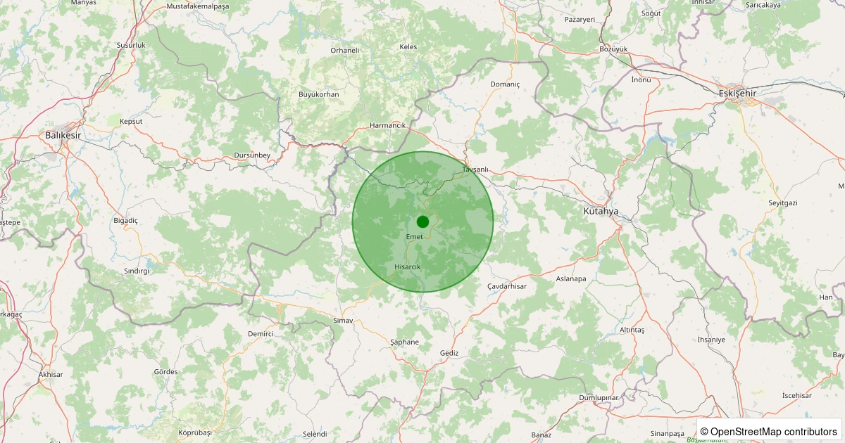 03 Aralık 2025 saat 13:33 - Emet - Çalcağıl - 1.20ML depreminin harita gösterimi