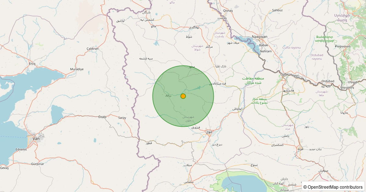 03 Aralık 2025 saat 15:05 - Khoy, West Azarbaijan (İran) - [39.88 km] Özalp (Van) - 4.00MW depreminin harita gösterimi