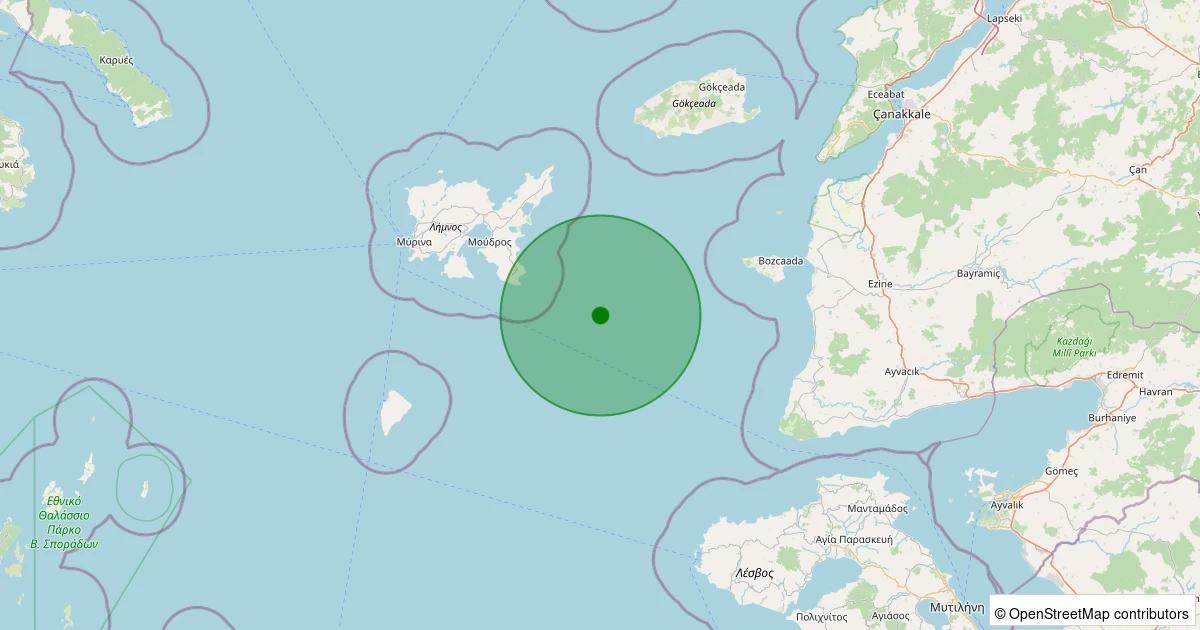 03 Aralık 2025 saat 15:44 - Ege Denizi - [43.72 km] Bozcaada (Çanakkale) - 2.70ML depreminin harita gösterimi