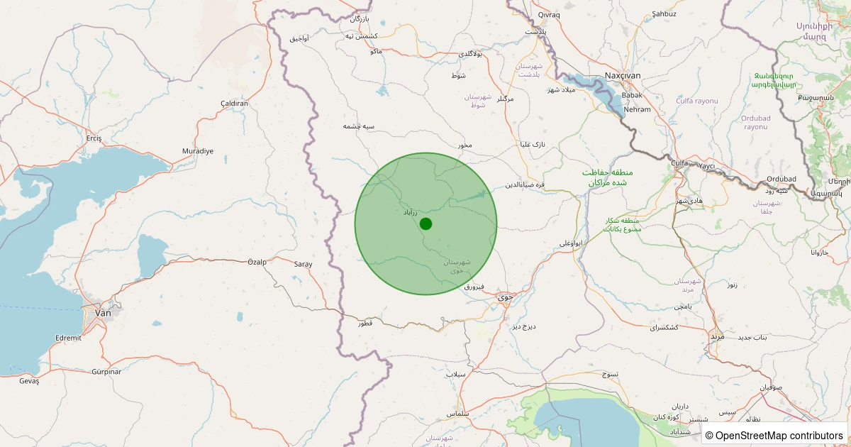 03 Aralık 2025 saat 15:43 - Khoy, West Azarbaijan (İran) - [33.29 km] Özalp (Van) - 1.60ML depreminin harita gösterimi